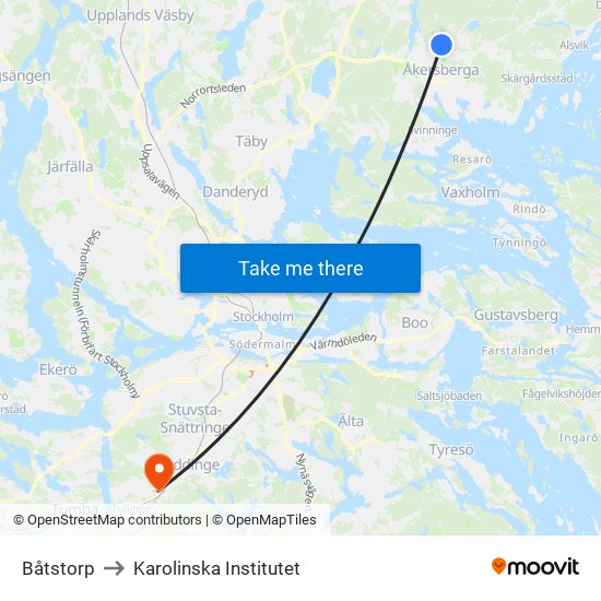 Båtstorp to Karolinska Institutet map