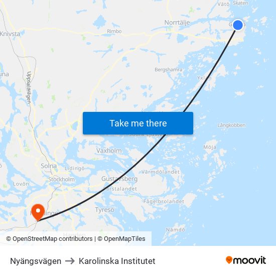 Nyängsvägen to Karolinska Institutet map