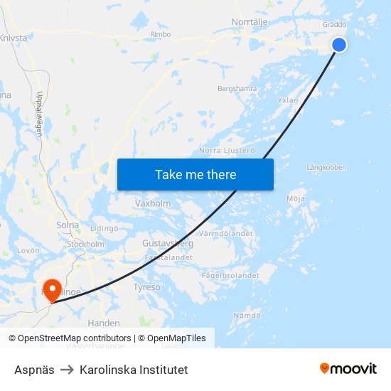 Aspnäs to Karolinska Institutet map