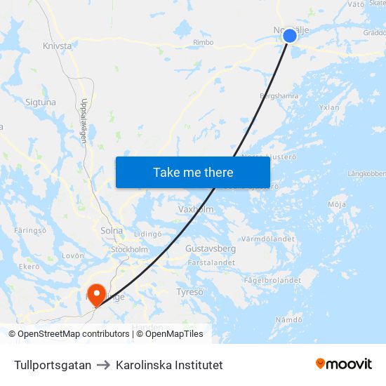 Tullportsgatan to Karolinska Institutet map