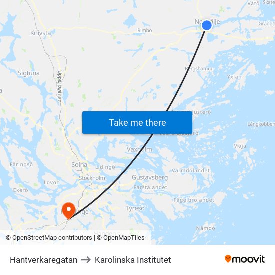 Hantverkaregatan to Karolinska Institutet map