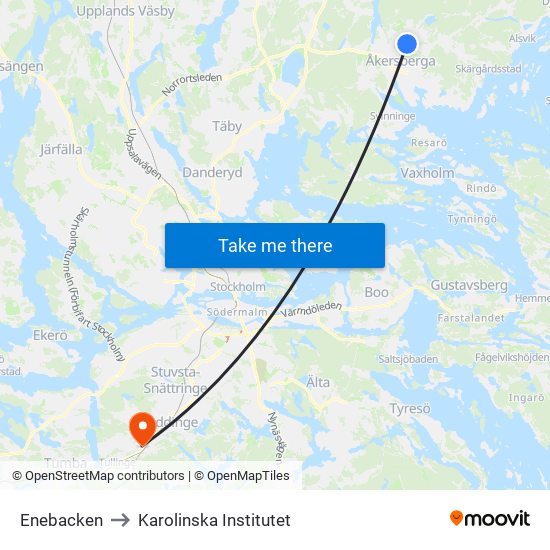 Enebacken to Karolinska Institutet map