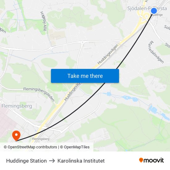 Huddinge Station to Karolinska Institutet map