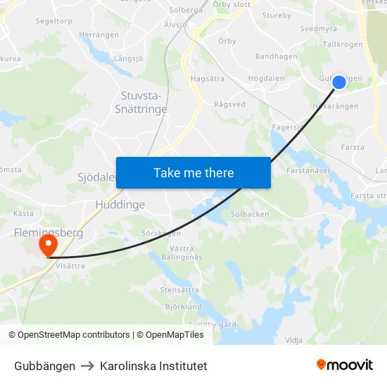 Gubbängen to Karolinska Institutet map