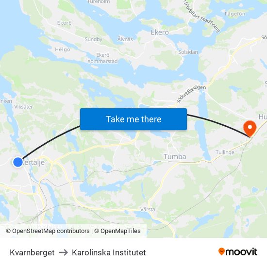 Kvarnberget to Karolinska Institutet map