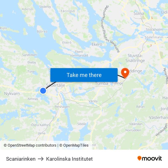 Scaniarinken to Karolinska Institutet map