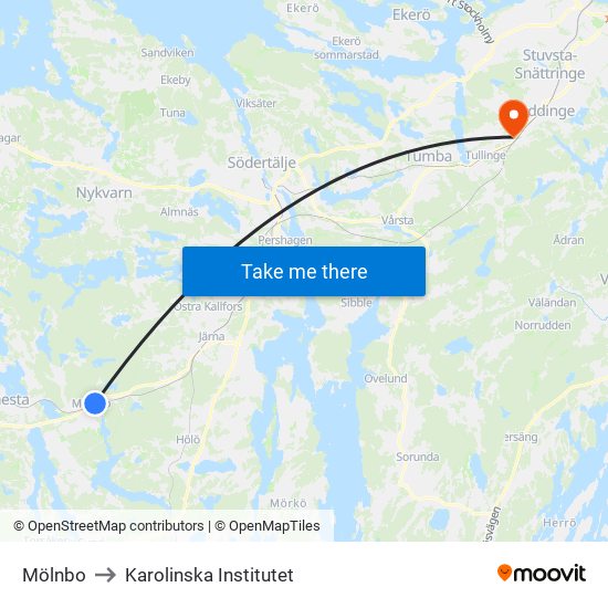 Mölnbo to Karolinska Institutet map