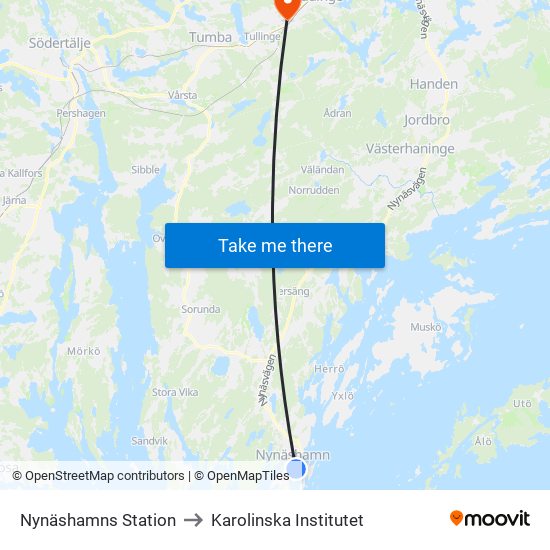 Nynäshamns Station to Karolinska Institutet map