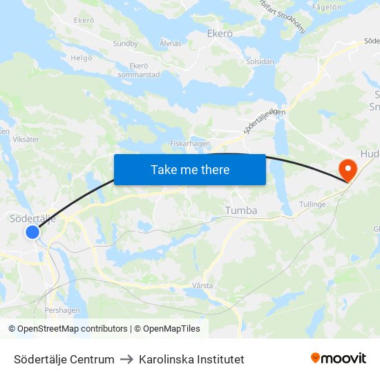 Södertälje Centrum to Karolinska Institutet map