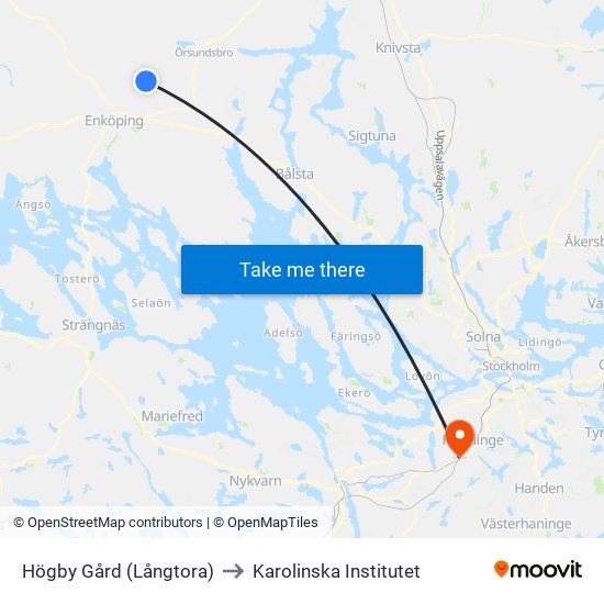 Högby Gård (Långtora) to Karolinska Institutet map