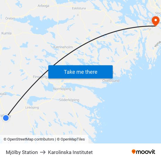 Mjölby Station to Karolinska Institutet map