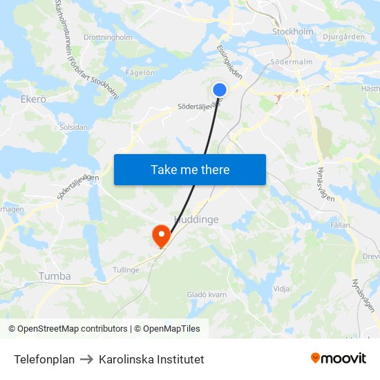 Telefonplan to Karolinska Institutet map