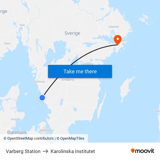 Varberg Station to Karolinska Institutet map