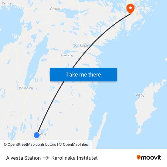 Alvesta Station to Karolinska Institutet map