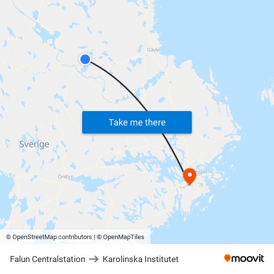 Falun Centralstation to Karolinska Institutet map