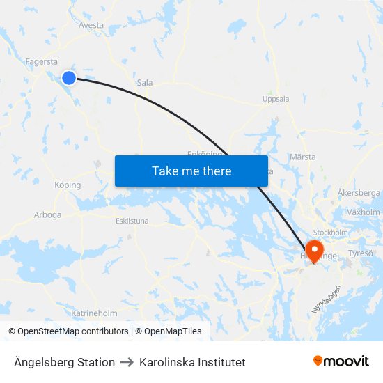 Ängelsberg Station to Karolinska Institutet map