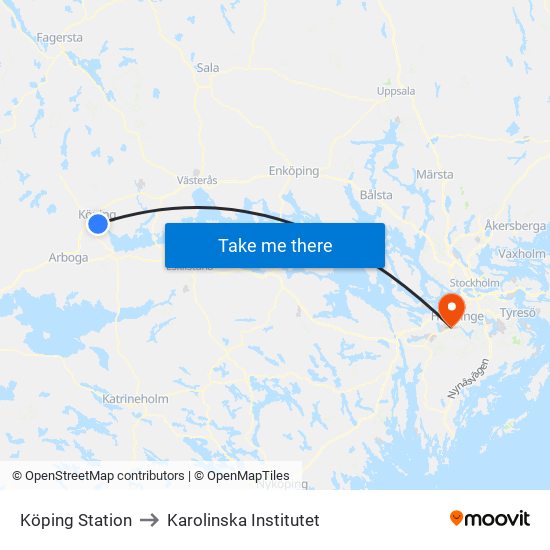 Köping Station to Karolinska Institutet map