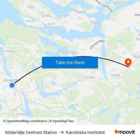 Södertälje Centrum Station to Karolinska Institutet map