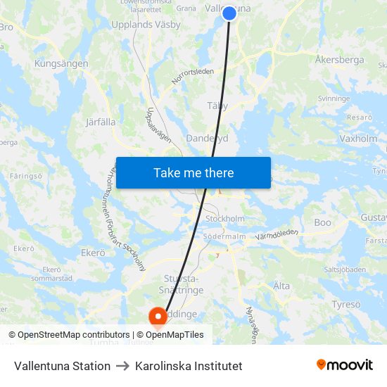 Vallentuna Station to Karolinska Institutet map