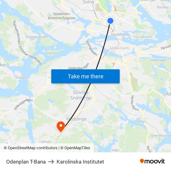 Odenplan T-Bana to Karolinska Institutet map