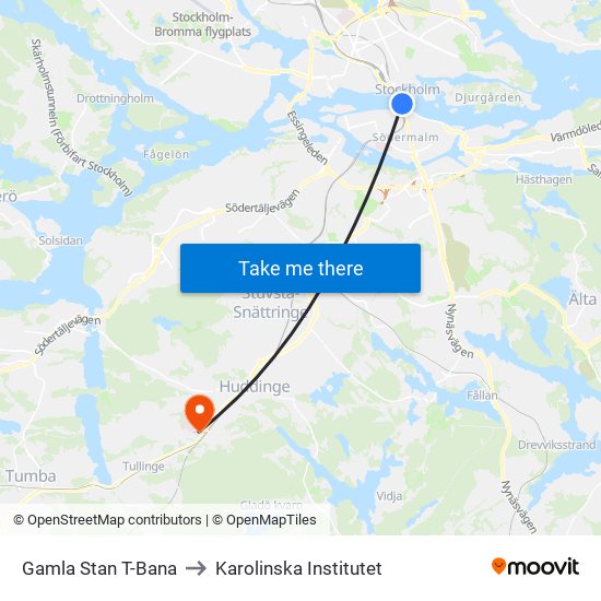 Gamla Stan T-Bana to Karolinska Institutet map