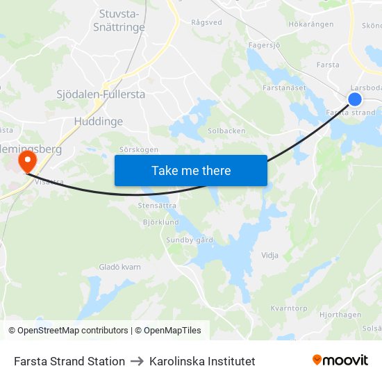 Farsta Strand Station to Karolinska Institutet map