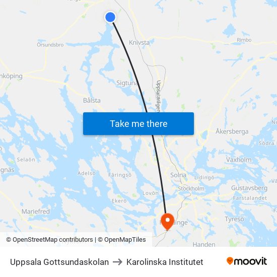 Uppsala Gottsundaskolan to Karolinska Institutet map