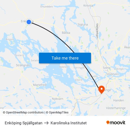 Enköping Spjällgatan to Karolinska Institutet map