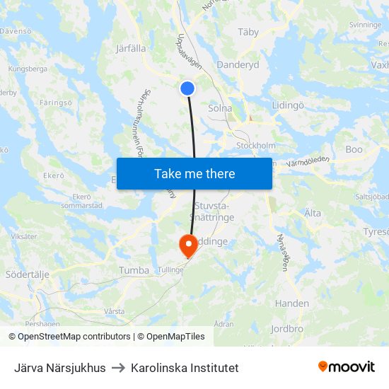 Järva Närsjukhus to Karolinska Institutet map