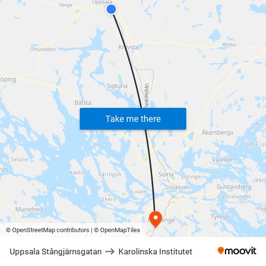 Uppsala Stångjärnsgatan to Karolinska Institutet map