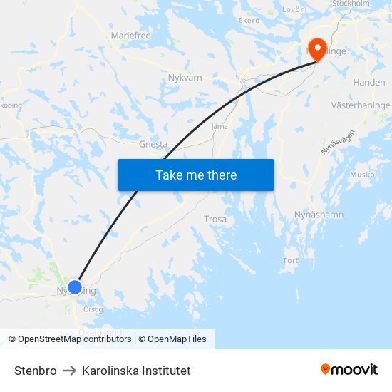 Stenbro to Karolinska Institutet map