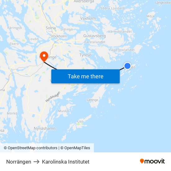 Norrängen to Karolinska Institutet map