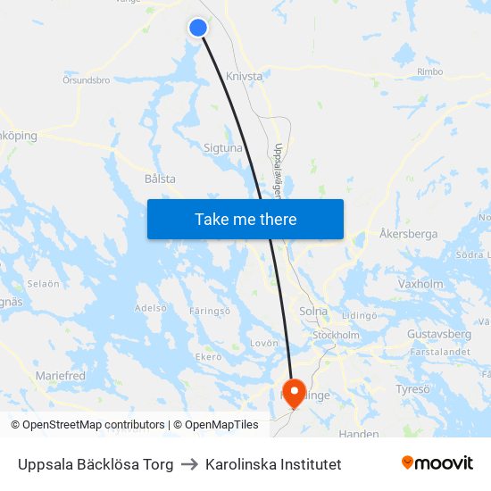 Uppsala Bäcklösa Torg to Karolinska Institutet map