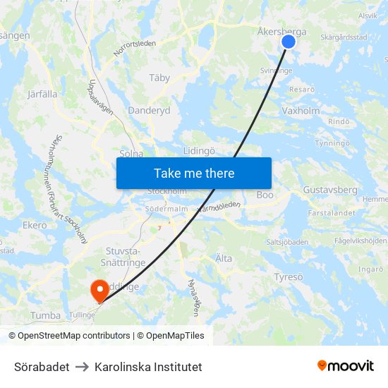 Sörabadet to Karolinska Institutet map