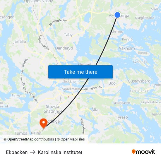 Ekbacken to Karolinska Institutet map