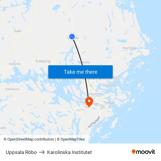 Uppsala Röbo to Karolinska Institutet map
