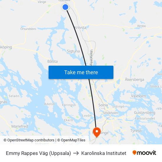 Emmy Rappes Väg (Uppsala) to Karolinska Institutet map