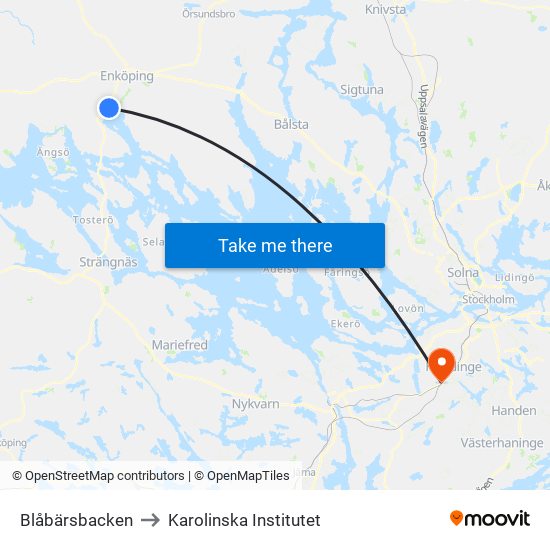 Blåbärsbacken to Karolinska Institutet map