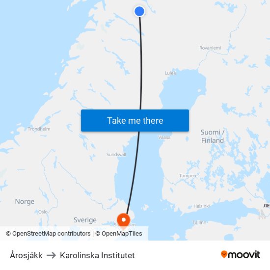 Årosjåkk to Karolinska Institutet map