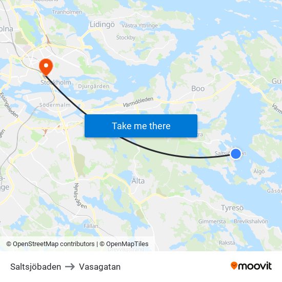 Saltsjöbaden to Vasagatan map