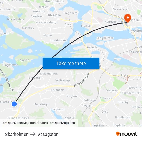 Skärholmen to Vasagatan map