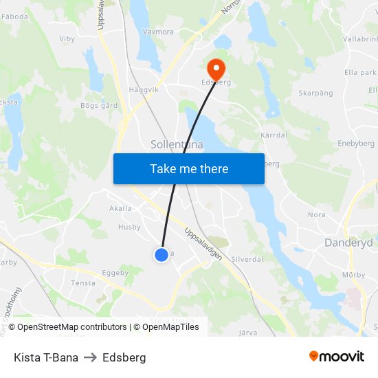 Kista T-Bana to Edsberg map