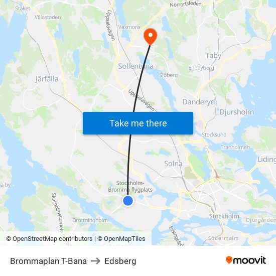 Brommaplan T-Bana to Edsberg map