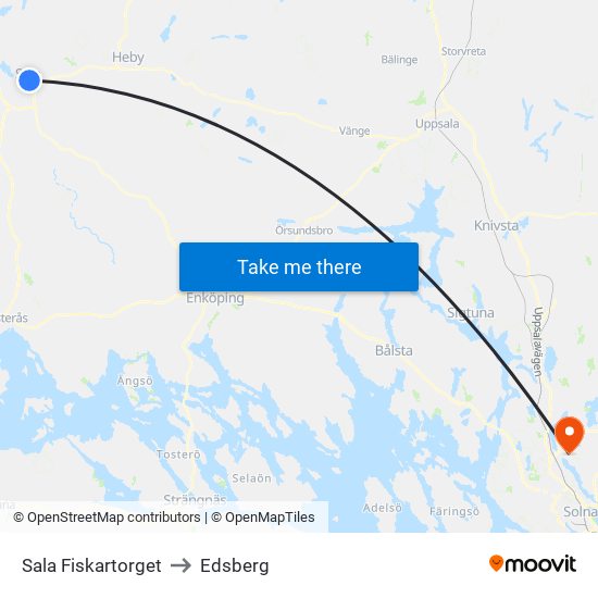 Sala Fiskartorget to Edsberg map