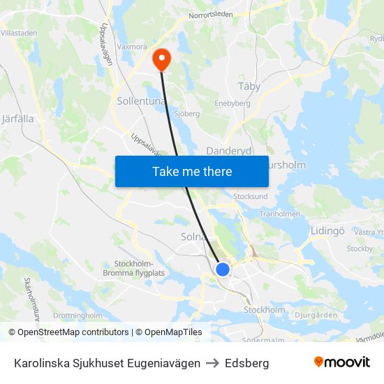 Karolinska Sjukhuset Eugeniavägen to Edsberg map