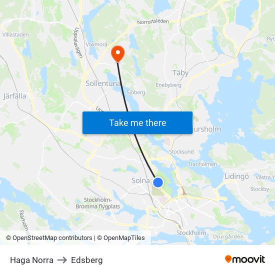 Haga Norra to Edsberg map