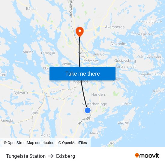 Tungelsta Station to Edsberg map