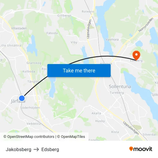 Jakobsberg to Edsberg map