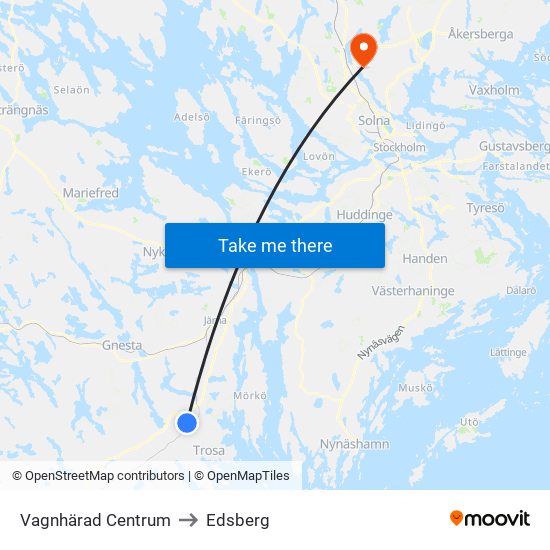 Vagnhärad Centrum to Edsberg map