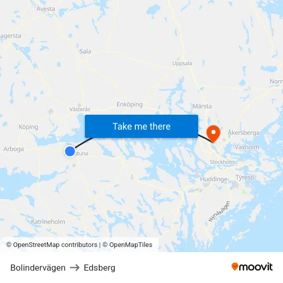 Bolindervägen to Edsberg map